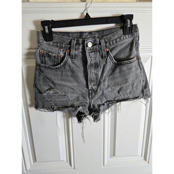 Levi's Pants - Levis 501 Original Distressed Gray Denim Cutoff Shorts Women Size W25 Button Fly